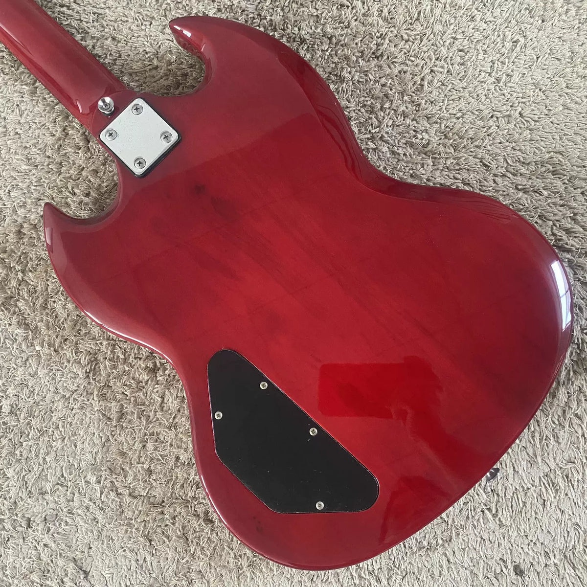Harley Benton HB SG Devil Horn Electric Guitar, Burgundy, with Humco Dot Pickups (Stock)
