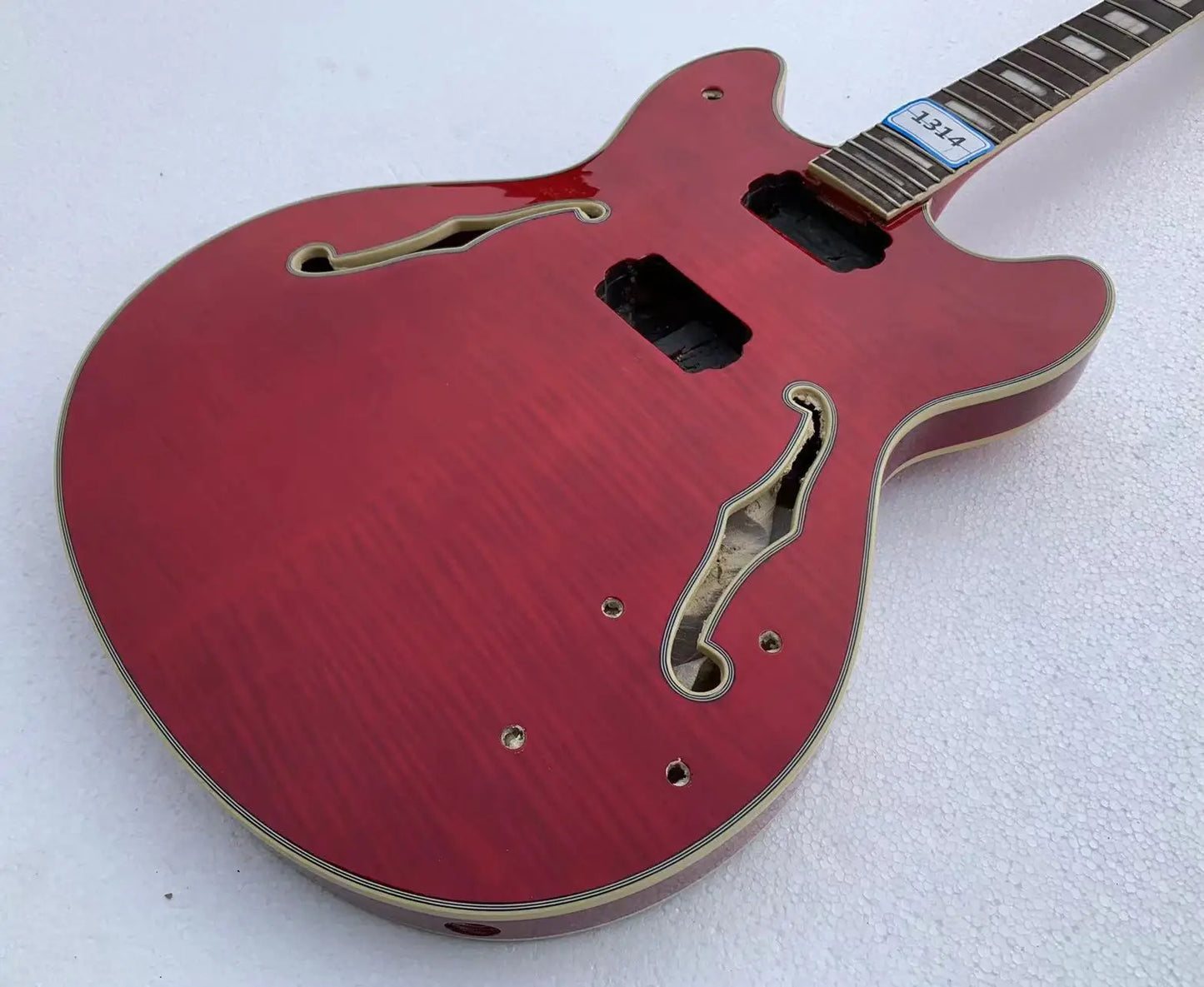 DIY Project Red Guitar Semi Hollow Jazz Body with Maple Neck, Rosewood Fingerboard