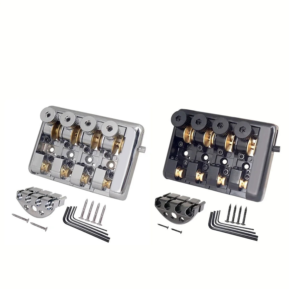 4 String Headless Brass Roller Saddle Bridge Chrome/Black
