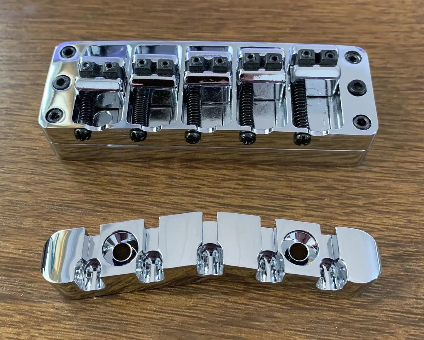 Warwick 5 String Electric Bass Bridge with Tailpiece Set in Chrome/Black/Gold