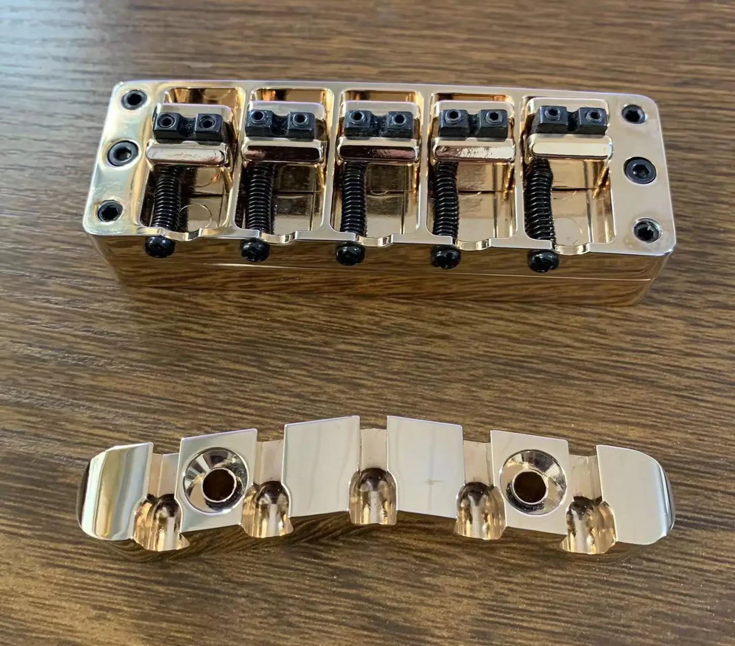 Warwick 5 String Electric Bass Bridge with Tailpiece Set in Chrome/Black/Gold