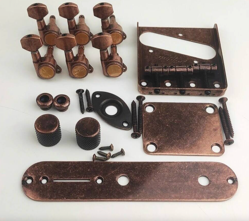 Bronze Set Guitar Bridge, Tuning Pegs, Knobs, Control Plate For Telecaster Tele