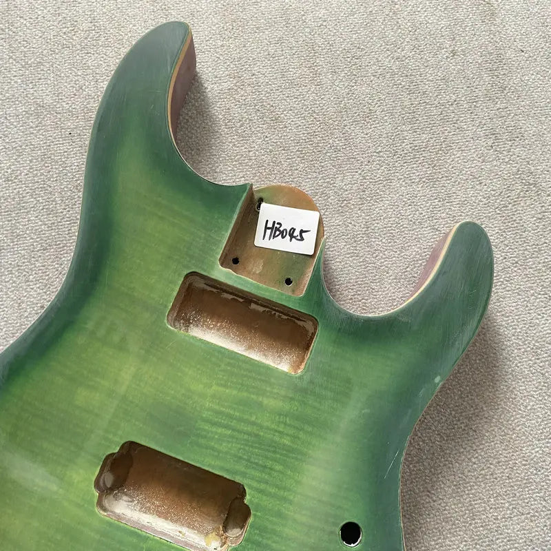 Okoume Wood Green Guitar Body with Tiger Maple Top