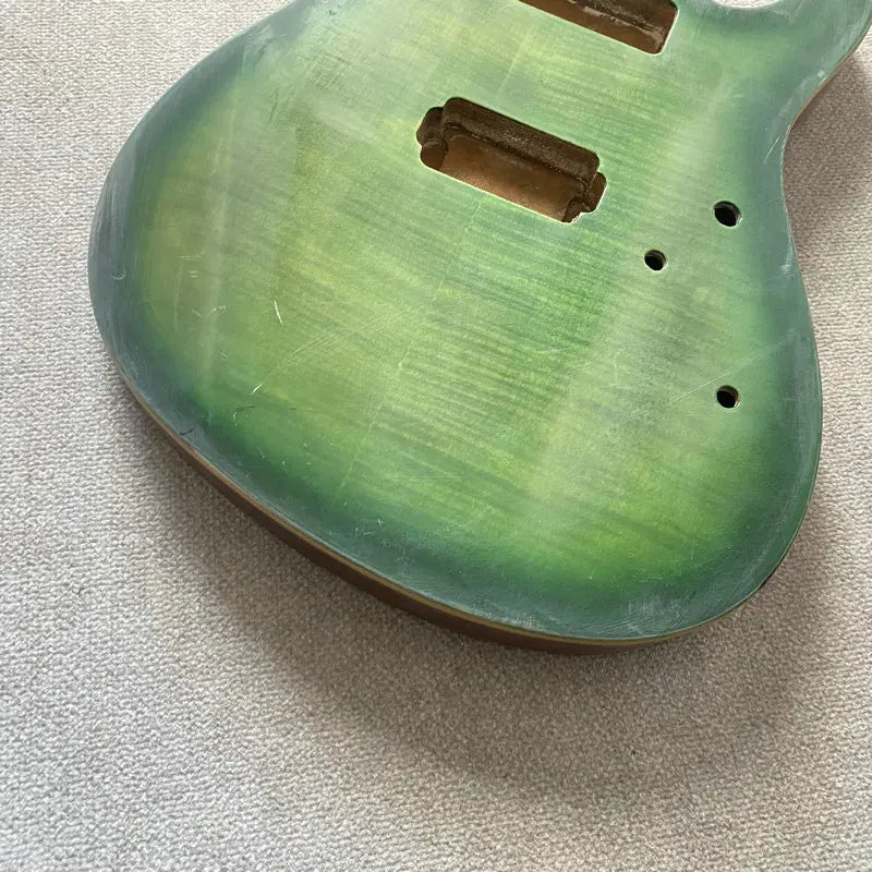 Okoume Wood Green Guitar Body with Tiger Maple Top
