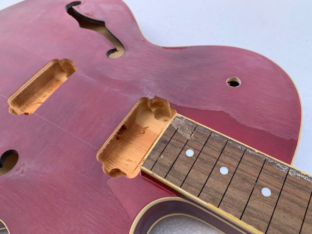 Red Semi Hollow Jazz Guitar Body with Maple Neck, Rosewood Fretboard DIY Project