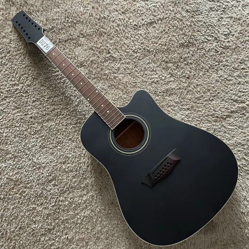 Matte Black 12 String Acoustic Guitar, Spruce and Mahogany Body, Maple Neck