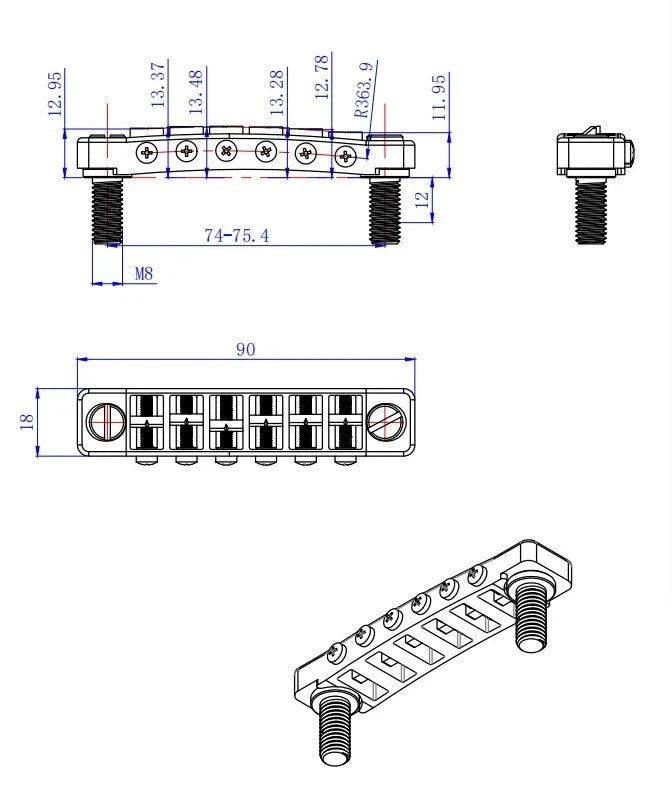 Chrome Guitar Aluminum Tune O Matic Bridge with Brass Saddles