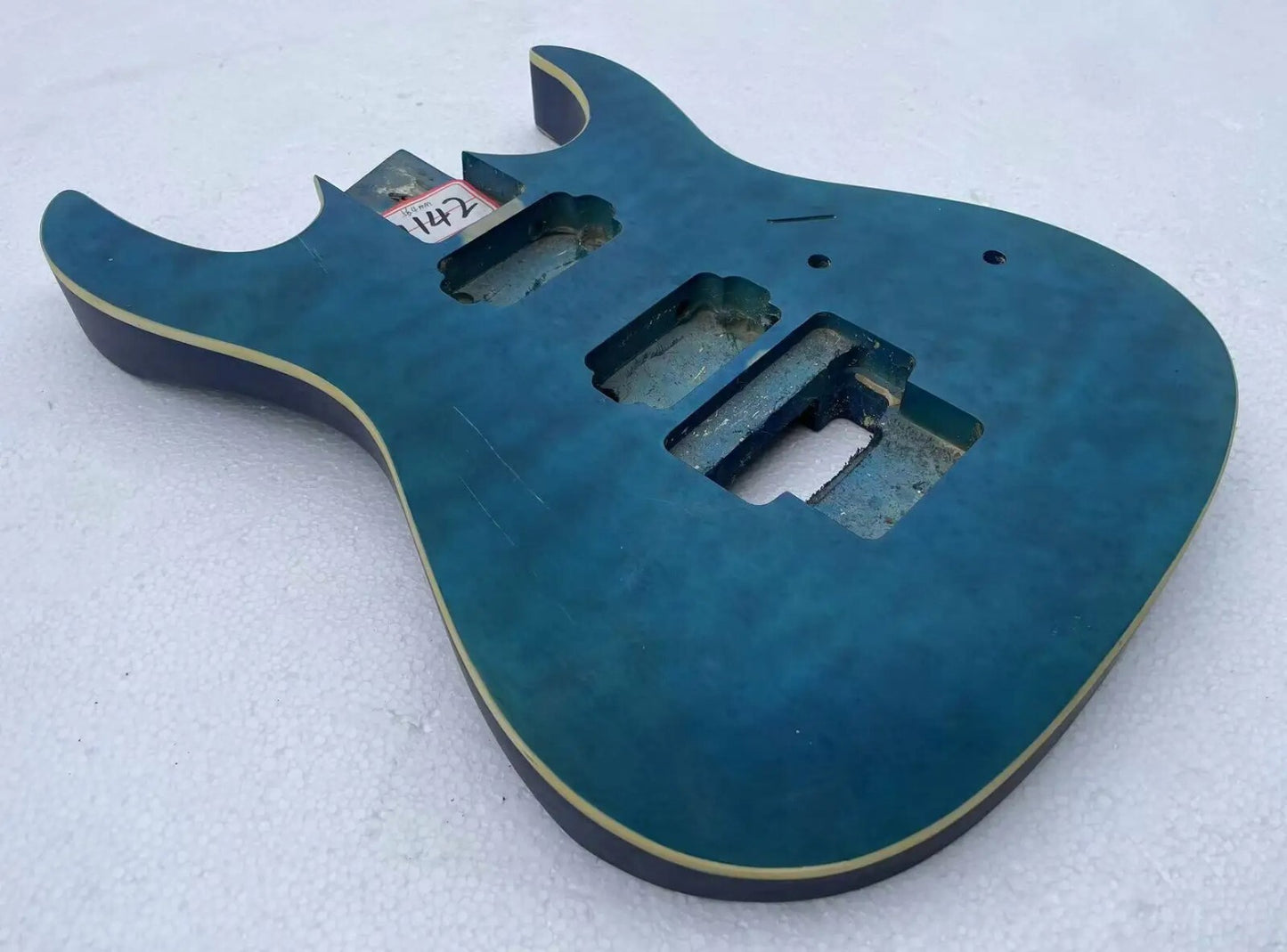 Blue Quilted Maple Wood Guitar Body Project, HH Pickup Route