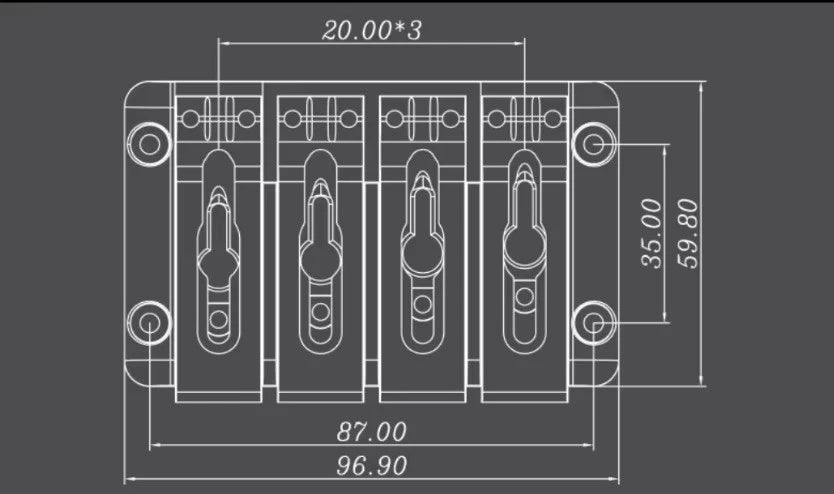 8 String Bass Bridge with Individual Locking Saddles