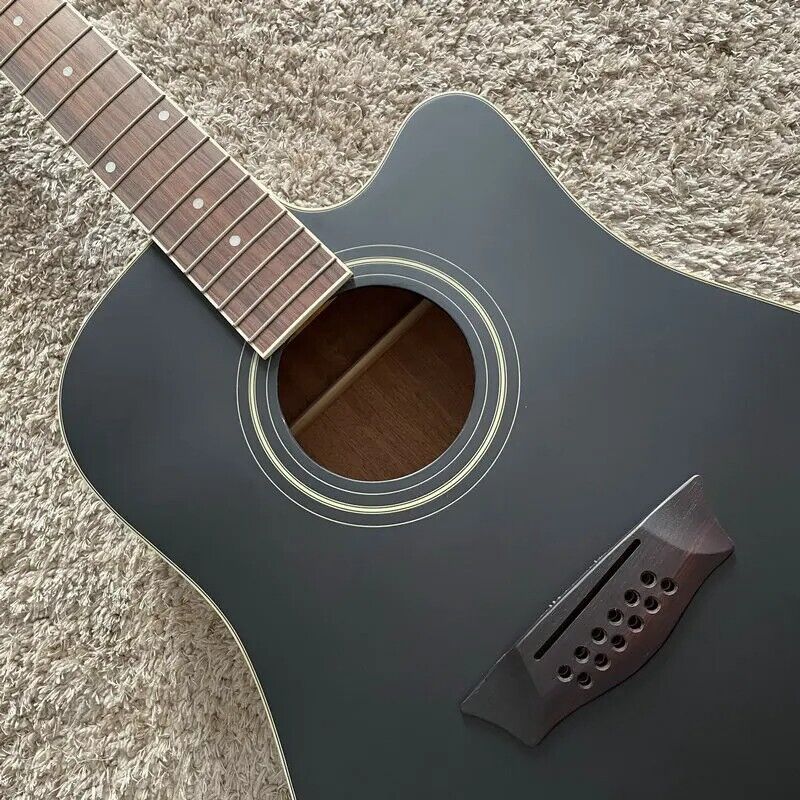 Matte Black 12 String Acoustic Guitar, Spruce and Mahogany Body, Maple Neck