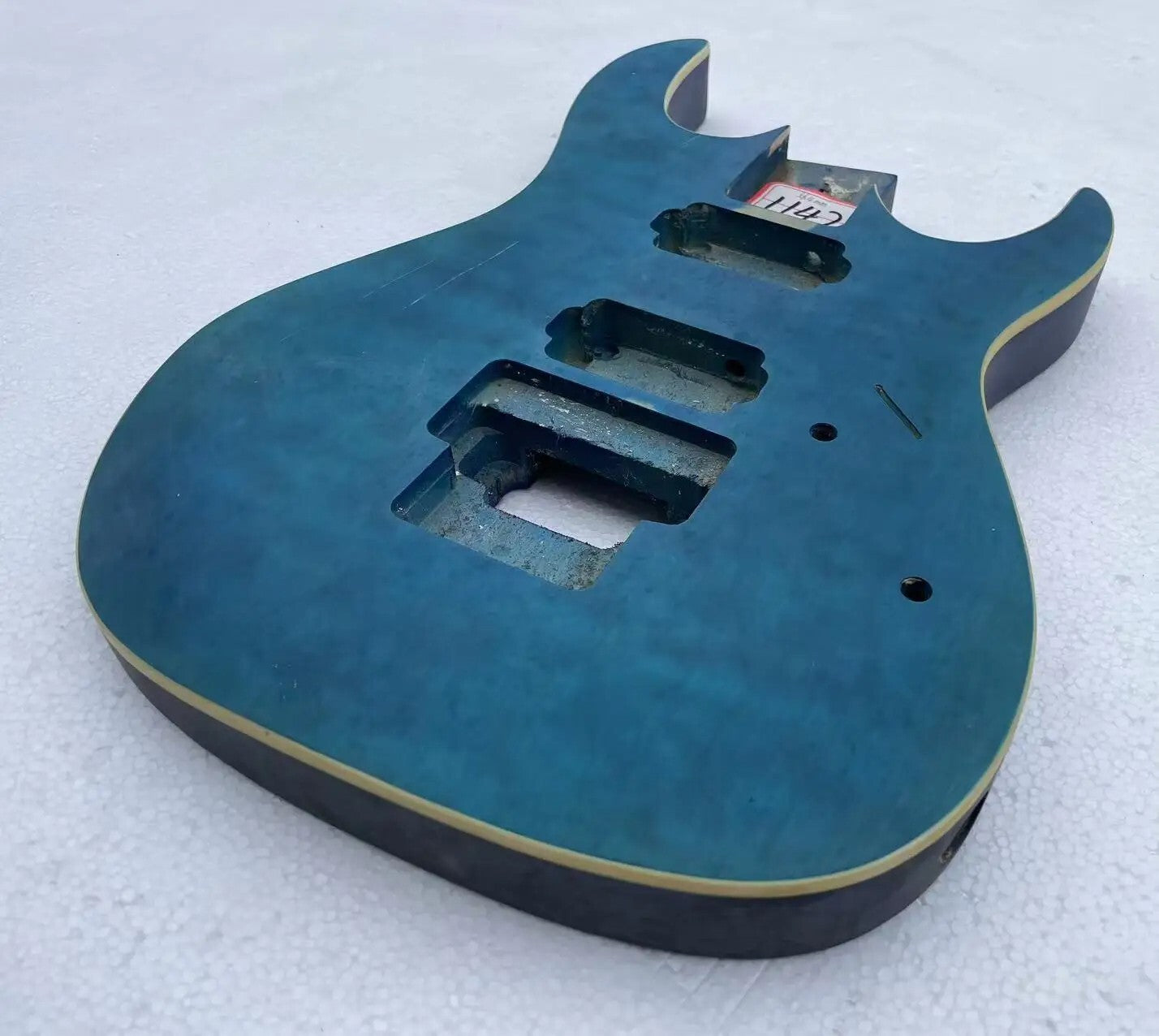 Blue Quilted Maple Wood Guitar Body Project, HH Pickup Route