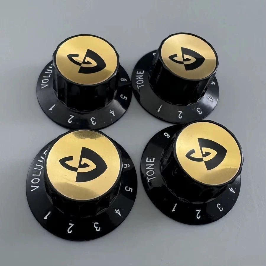 Vintage Guild Guitar Knobs, Black and Gold, 4-Piece Set