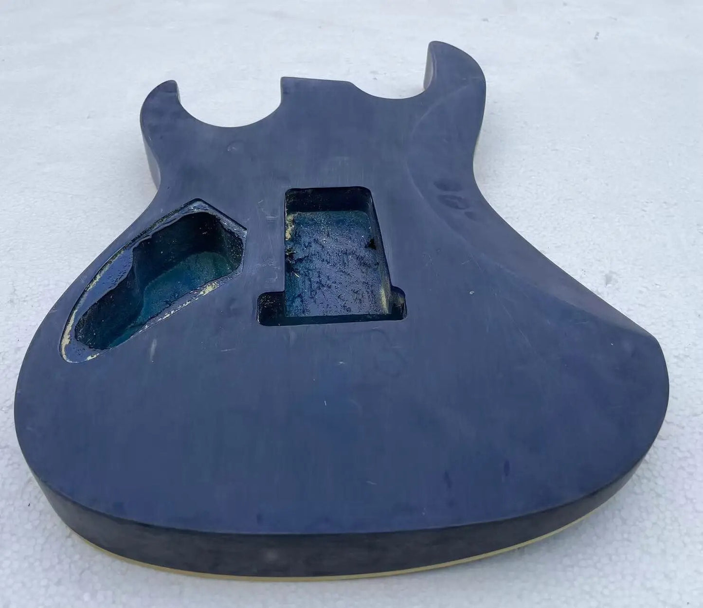 Blue Quilted Maple Wood Guitar Body Project, HH Pickup Route