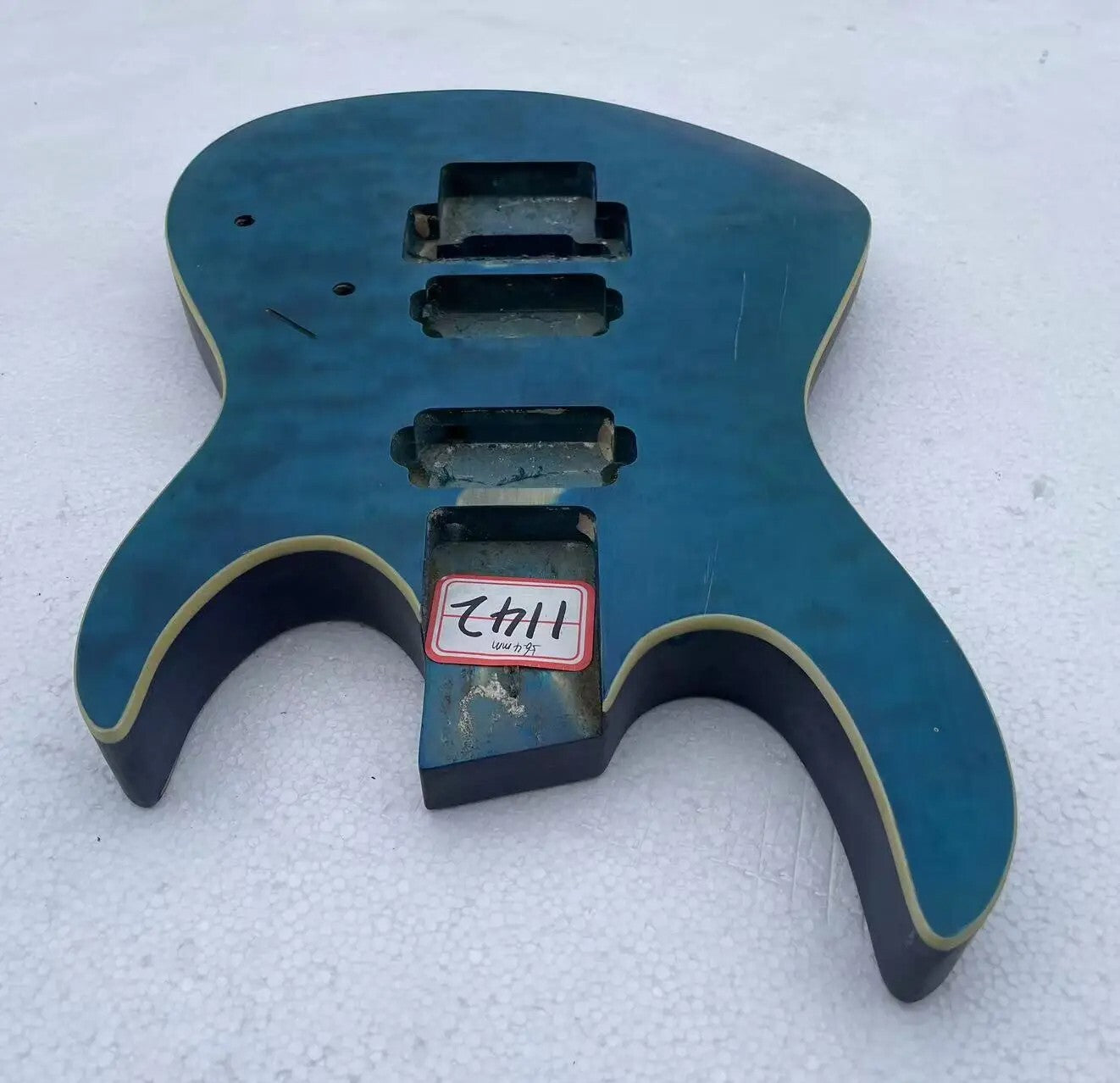 Blue Quilted Maple Wood Guitar Body Project, HH Pickup Route