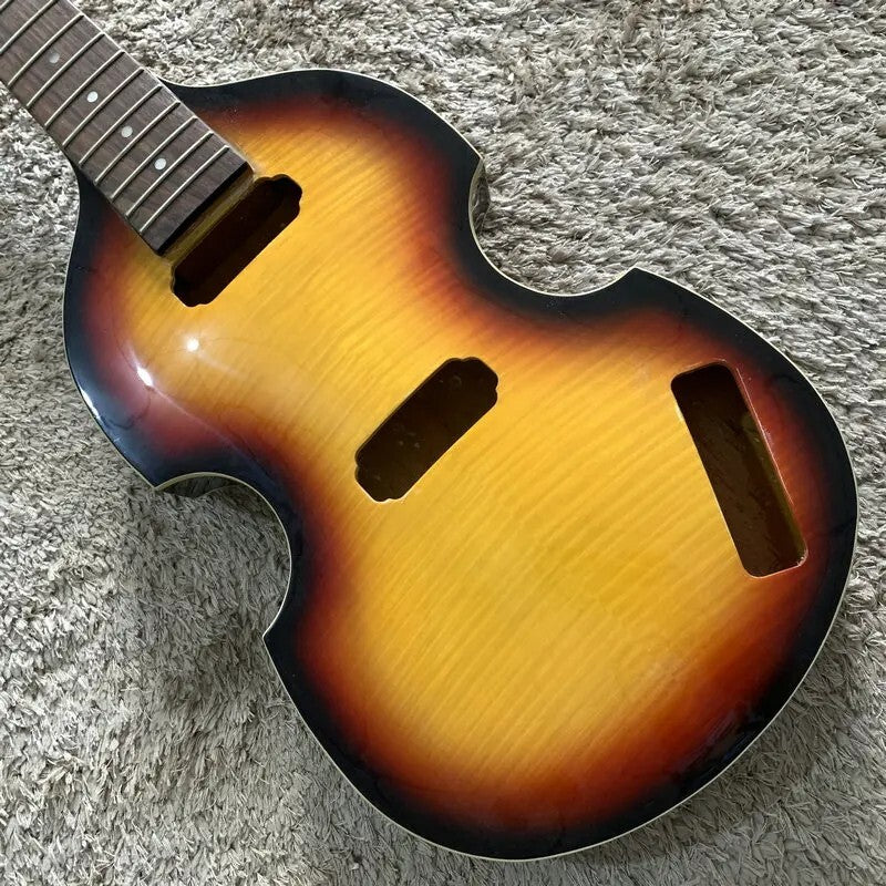 Sunburst 4 String Violin Bass Maple Top Body with Neck, Rosewood Fingerboard