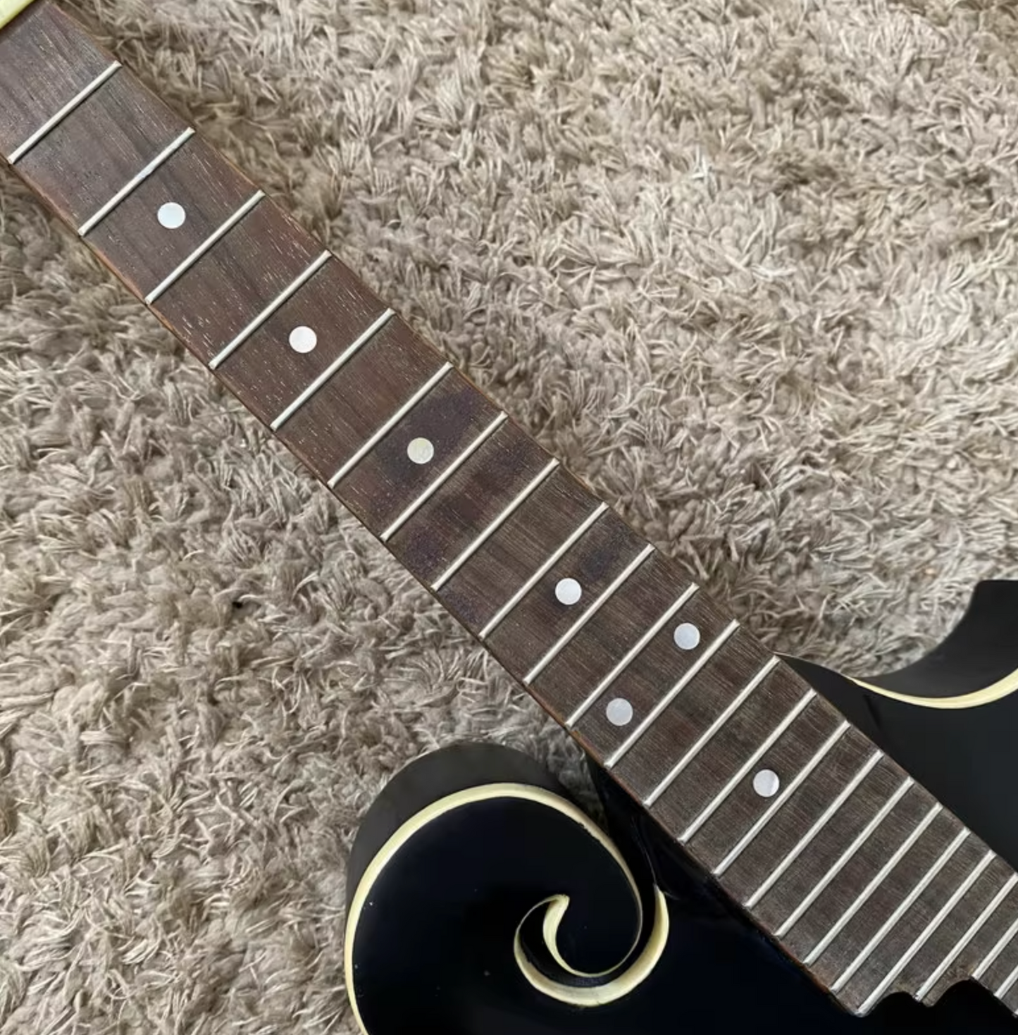 Black 8 String Mandolin, Spruce and Mahogany Body, 24 Frets Rosewood Fretboard
