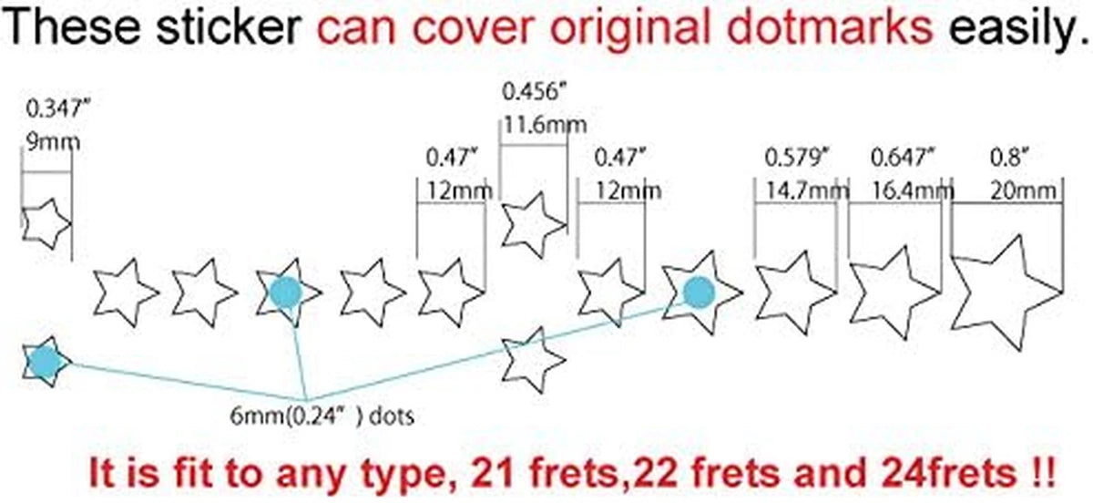 White Pearl Stars Guitar Inlay Decal Stickers Fit Fingerboard