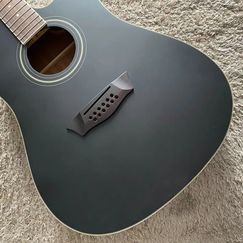 Matte Black 12 String Acoustic Guitar, Spruce and Mahogany Body, Maple Neck