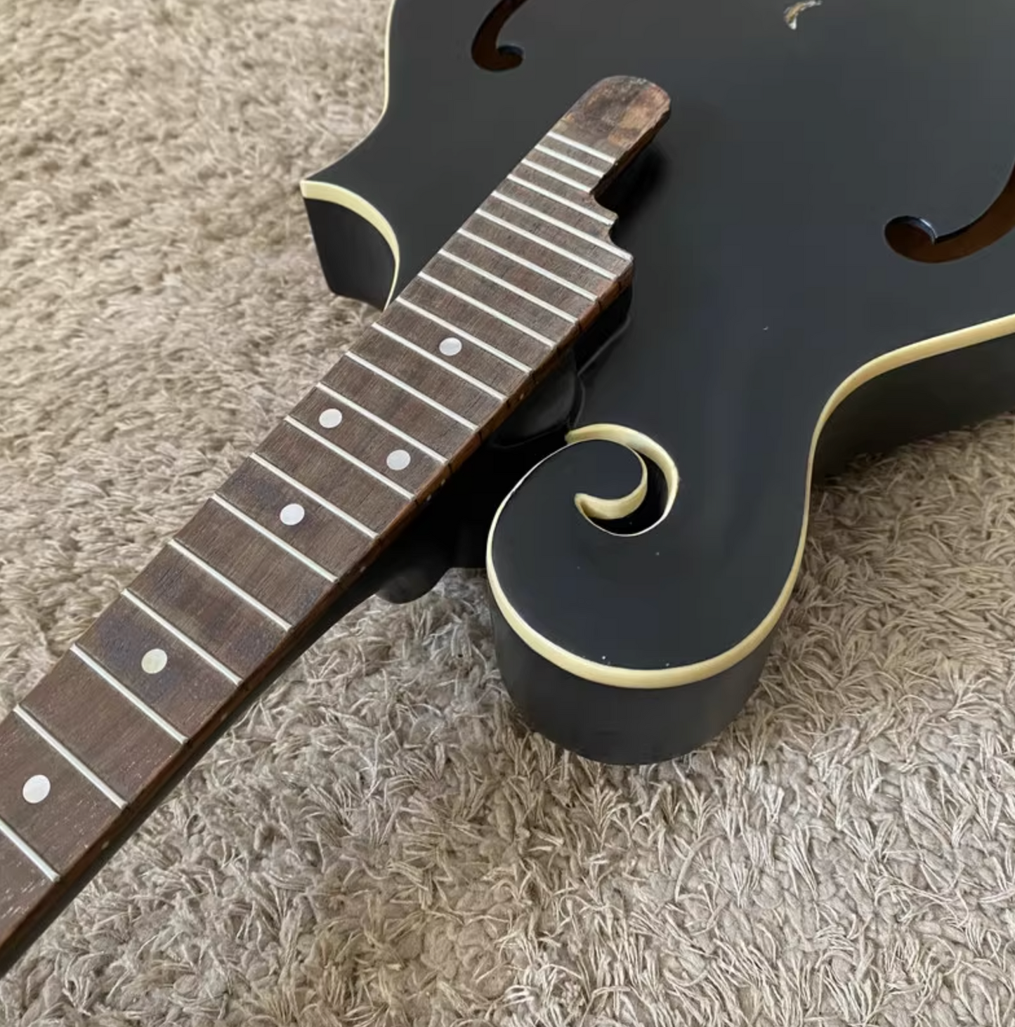 Black 8 String Mandolin, Spruce and Mahogany Body, 24 Frets Rosewood Fretboard