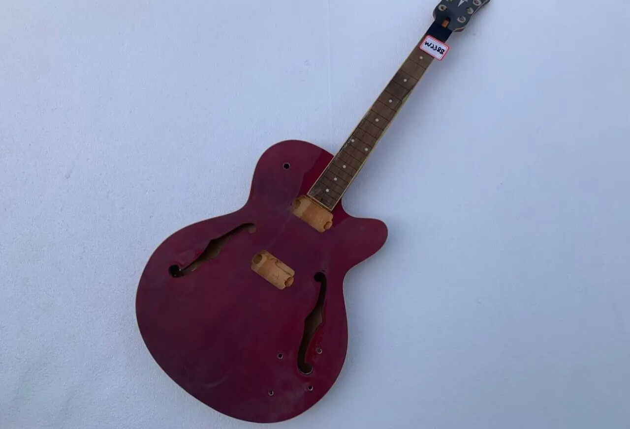 Red Semi Hollow Jazz Guitar Body with Maple Neck, Rosewood Fretboard DIY Project