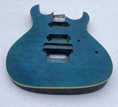 Blue Quilted Maple Wood Guitar Body Project, HH Pickup Route