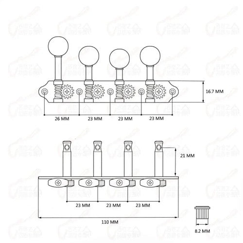 Gold 4R4L 8 String Mandolin Machine Heads Tuning Pegs Keys
