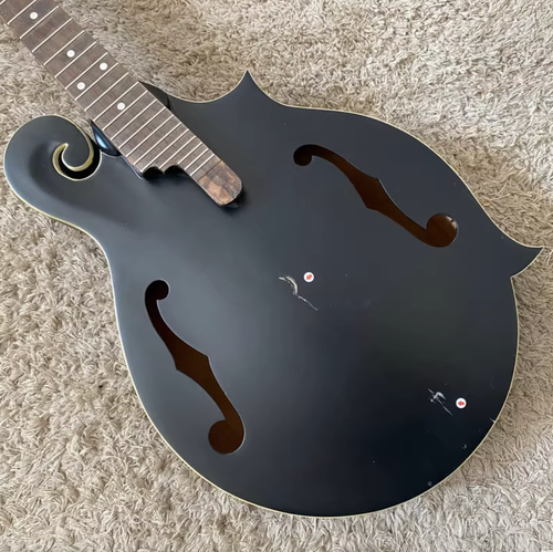 Black 8 String Mandolin, Spruce and Mahogany Body, 24 Frets Rosewood Fretboard