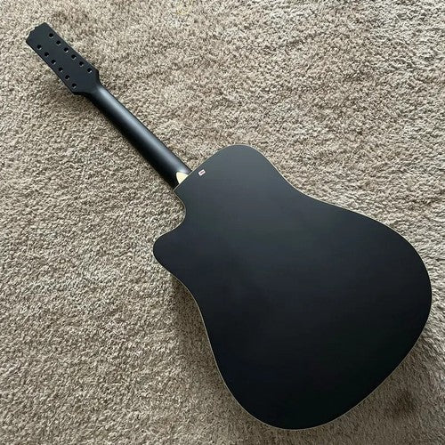 Matte Black 12 String Acoustic Guitar, Spruce and Mahogany Body, Maple Neck
