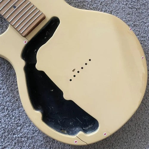 Cream Left Handed 6 String Mandolin Guitar, Maple Neck and Fingerboard