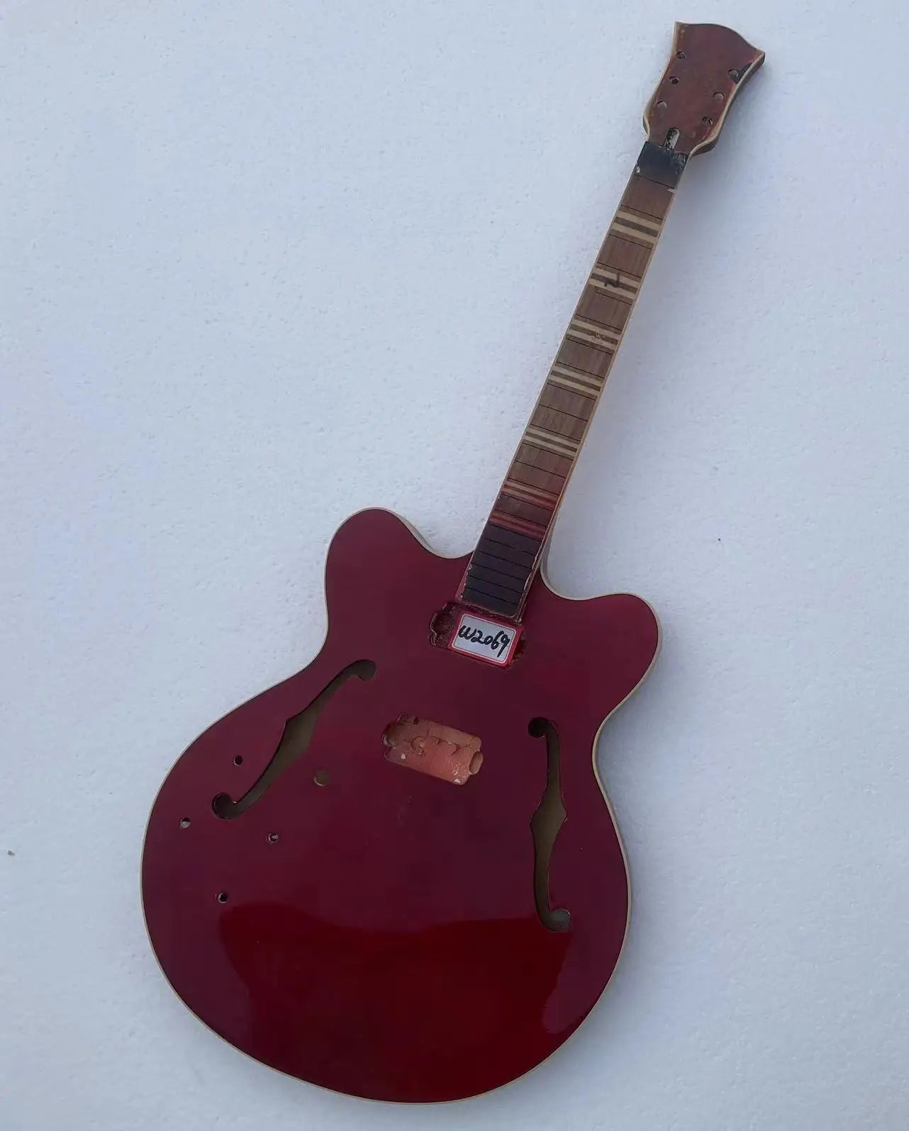 Red Laminated Maple Wood Guitar Semi Hollow Body with Neck, Rosewood Fingerboard