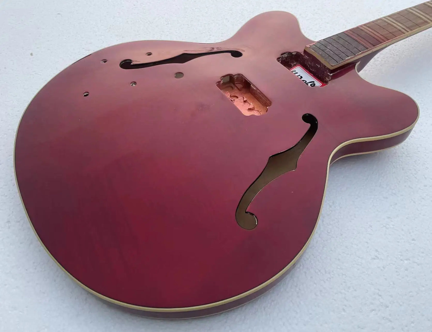 Red Laminated Maple Wood Guitar Semi Hollow Body with Neck, Rosewood Fingerboard
