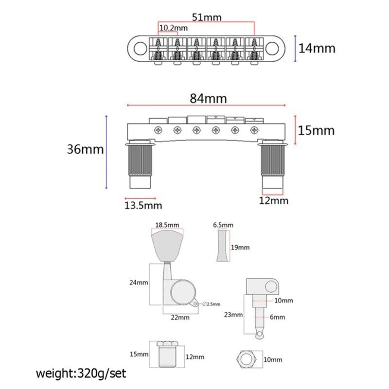 Gold 3X3 Guitar Tuning Keys with Bridge and Tailpiece For Epiphone Les Paul SG