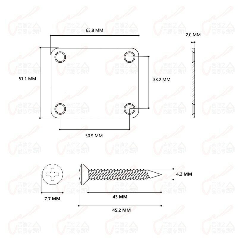 1 Set Guitar Neck Plate with Screws Fit Fender,Schecter,Ibanez,Cort,Epiphone,ESP