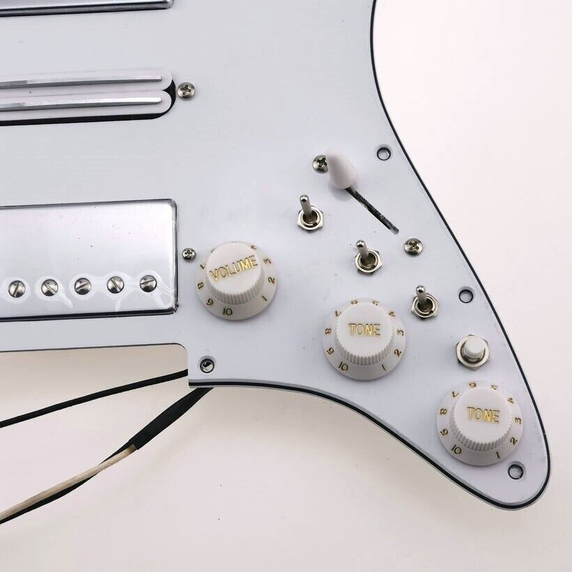 White HSH Prewired Guitar Multifunction Loaded Pickguard Fit Fender ST Strat