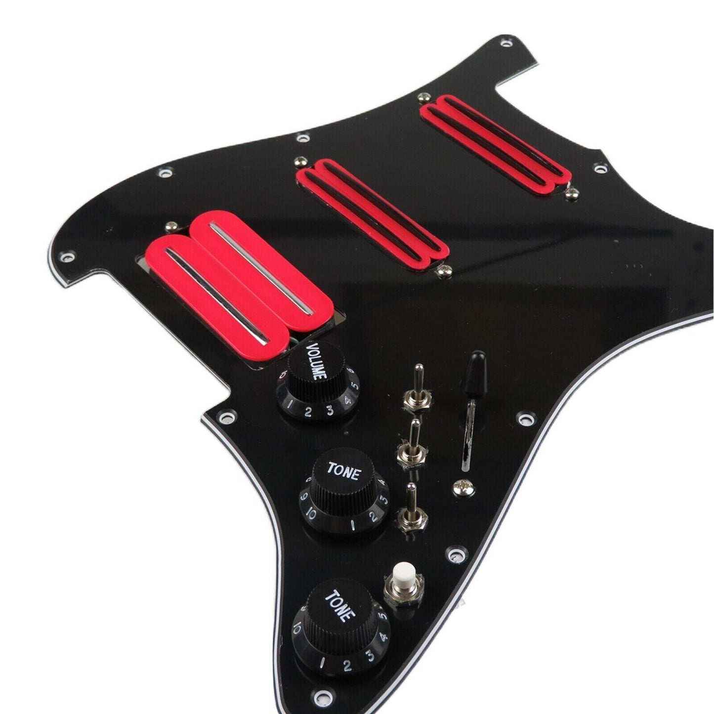 Black Guitar Loaded Pickguard Multifunction Plate with Red Pickups Fit Strat ST