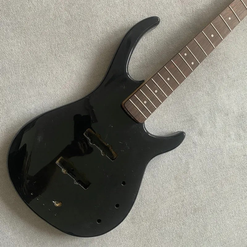 Black Basswood 4 String Electric Bass Body with Maple Neck, Rosewood F