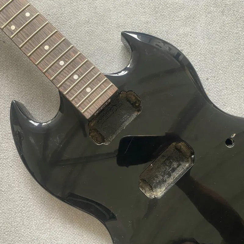 Glossy Black Basswood Guitar Body with Maple Neck, Rosewood Fingerboar