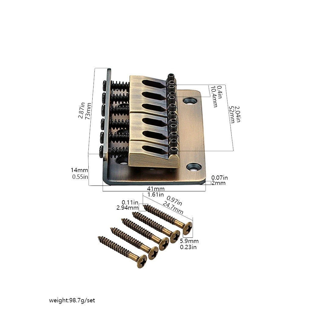 Top Load Hardtail Fixed Guitar Bridge in Bronze Finish