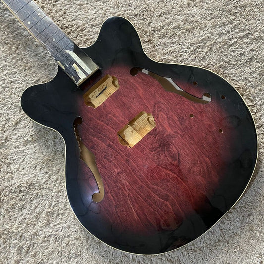 Purple Burst 4 String Semi Hollow Jazz Bass, Maple Body, Mahogany Neck
