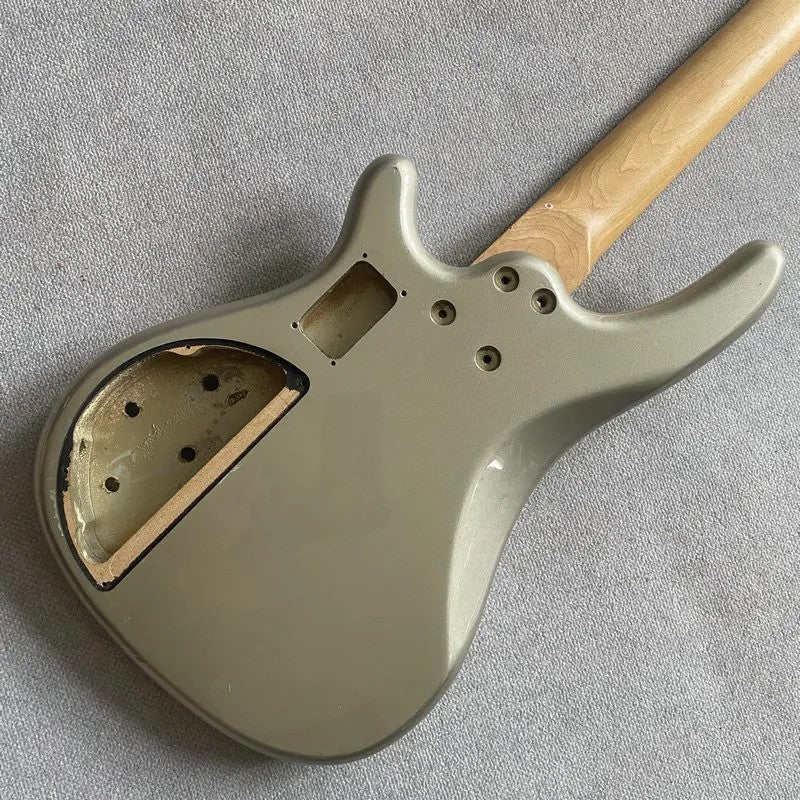 Metallic Silver 4 String Bass Basswood Body with Maple Neck, Rosewood