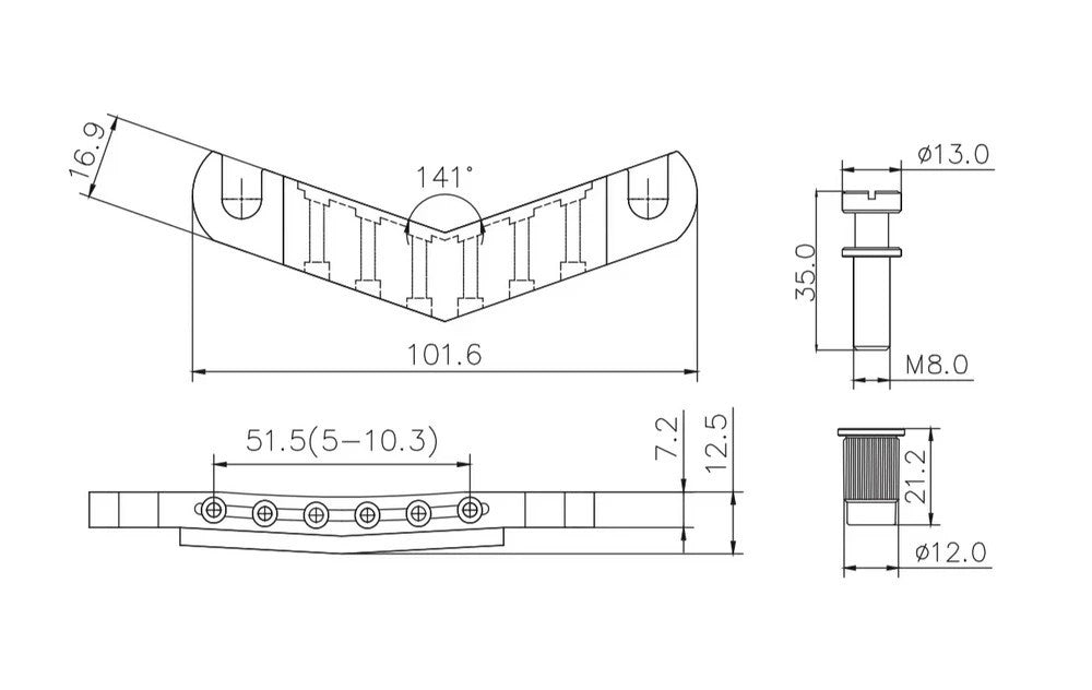 Black Guitar Tune O Matic Bridge Roller Saddles with Tailpiece Fit Les