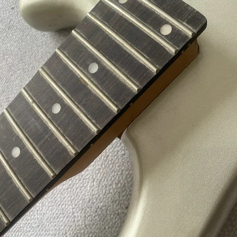 Metallic Silver 4 String Bass Basswood Body with Maple Neck, Rosewood