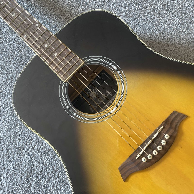 Sakura Sunburst Finish Acoustic Guitar, Basswood Box Body, Mahogany Ne