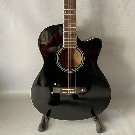 Black 40 Inch Acoustic Guitar, Basswood Plywood Top Body, Rosewood Fin