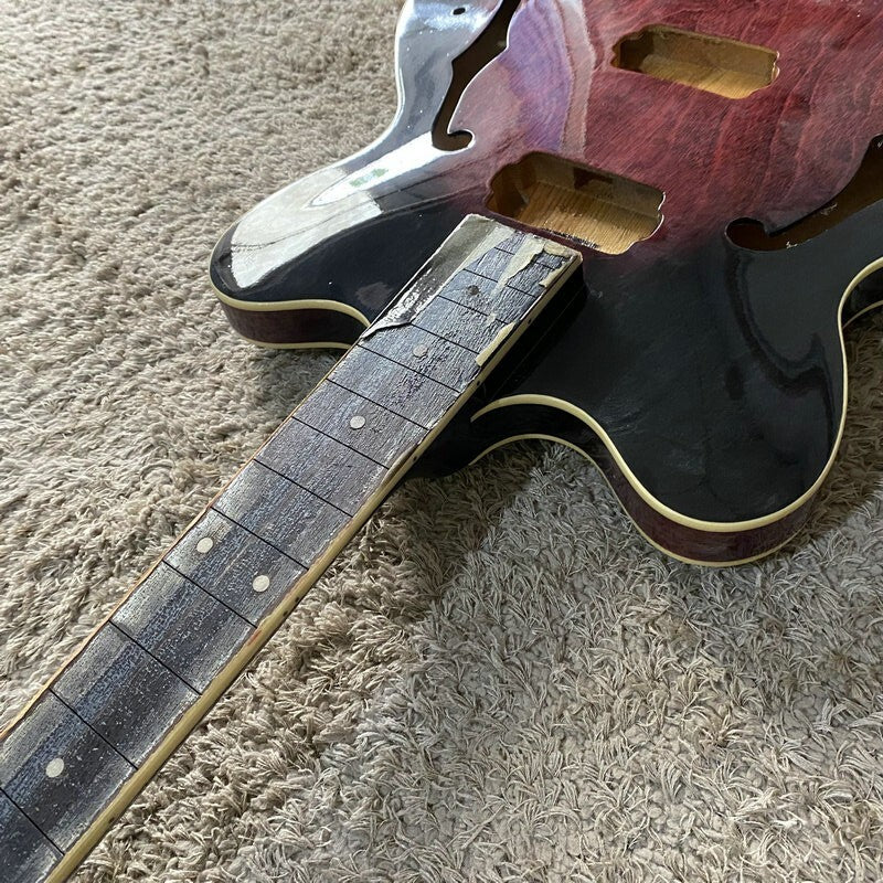 Purple Burst 4 String Semi Hollow Jazz Bass, Maple Body, Mahogany Neck