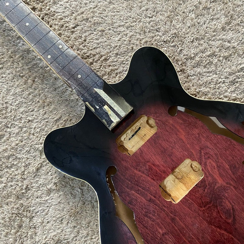 Purple Burst 4 String Semi Hollow Jazz Bass, Maple Body, Mahogany Neck