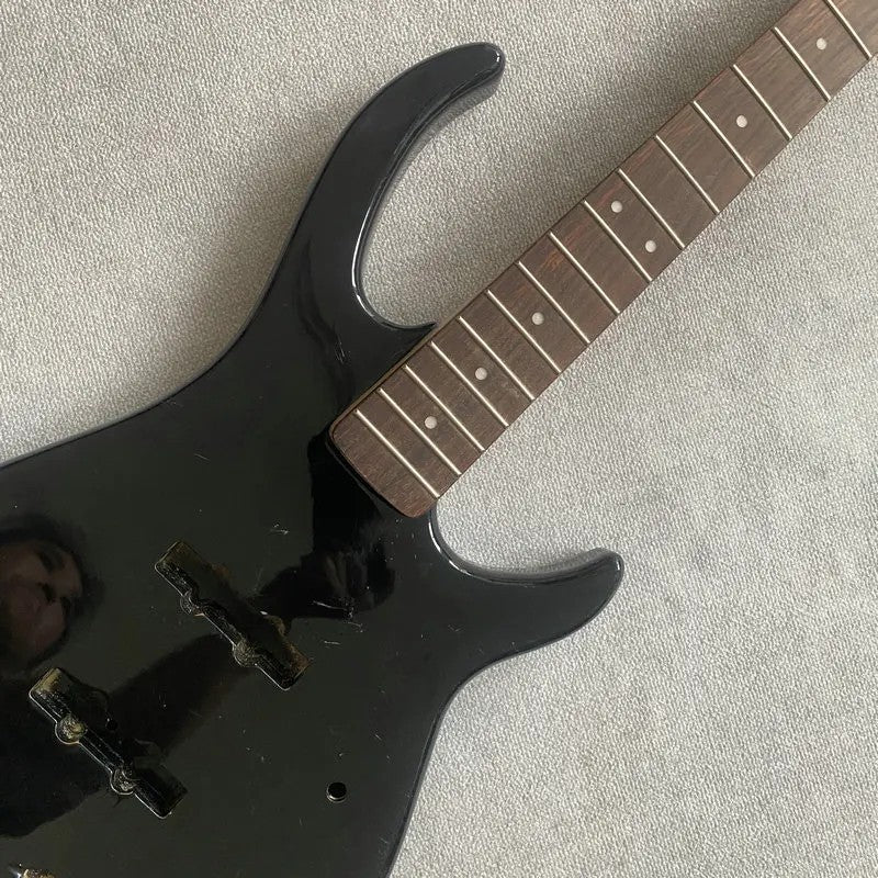 Black Basswood 4 String Electric Bass Body with Maple Neck, Rosewood F