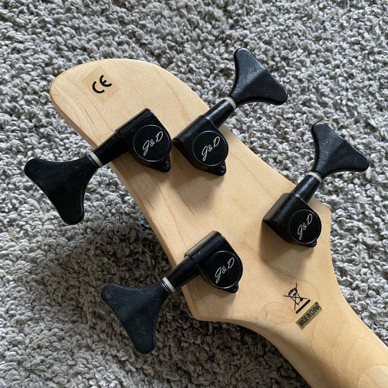 J&D 4 String Electric Bass, Solid Mahogany Body, Maple Neck, Rosewood