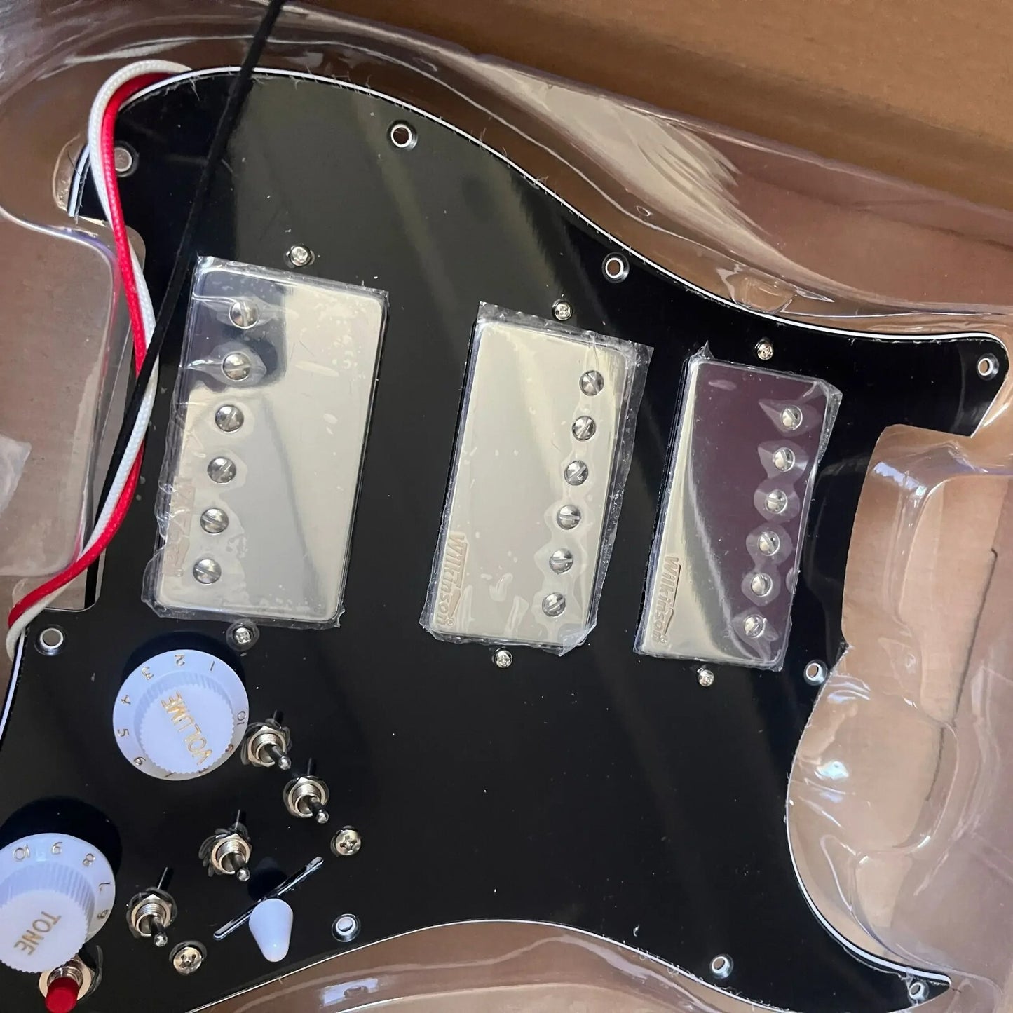 HHH Guitar Black Prewired Loaded Pickguard, Multi Tone Wiring Fit Stra