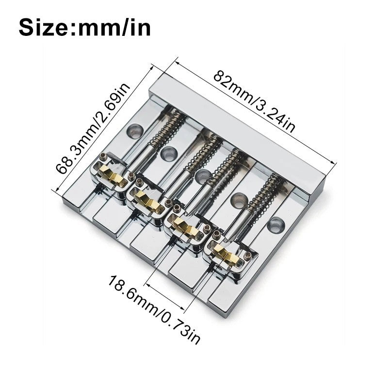 Chrome Roller Saddles 4 String Electric Bass Fixed Hardtail Bridge